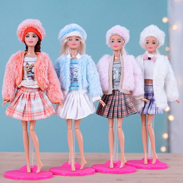 Happy Gift, Suitable For 11.5 Doll Fashion Accessories 4 Pieces/Set: 1 Coat, 1 Short Skirt, 1 Hat, 1 Vest (Excluding Dolls)