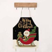 1 件圣诞老人、驯鹿、雪花印花亚麻时尚围裙，适合圣诞节、家庭清洁、厨房烹饪、家居使用 - 彩色 - 查看 4