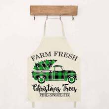 1 件圣诞老人、驯鹿、雪花印花亚麻时尚围裙，适合圣诞节、家庭清洁、厨房烹饪、家居使用 - 彩色 - 查看 5