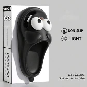 ASHALI EVA材质女士可爱黑色大眼狗家居拖鞋，室内拖鞋和户外防滑耐用凉鞋