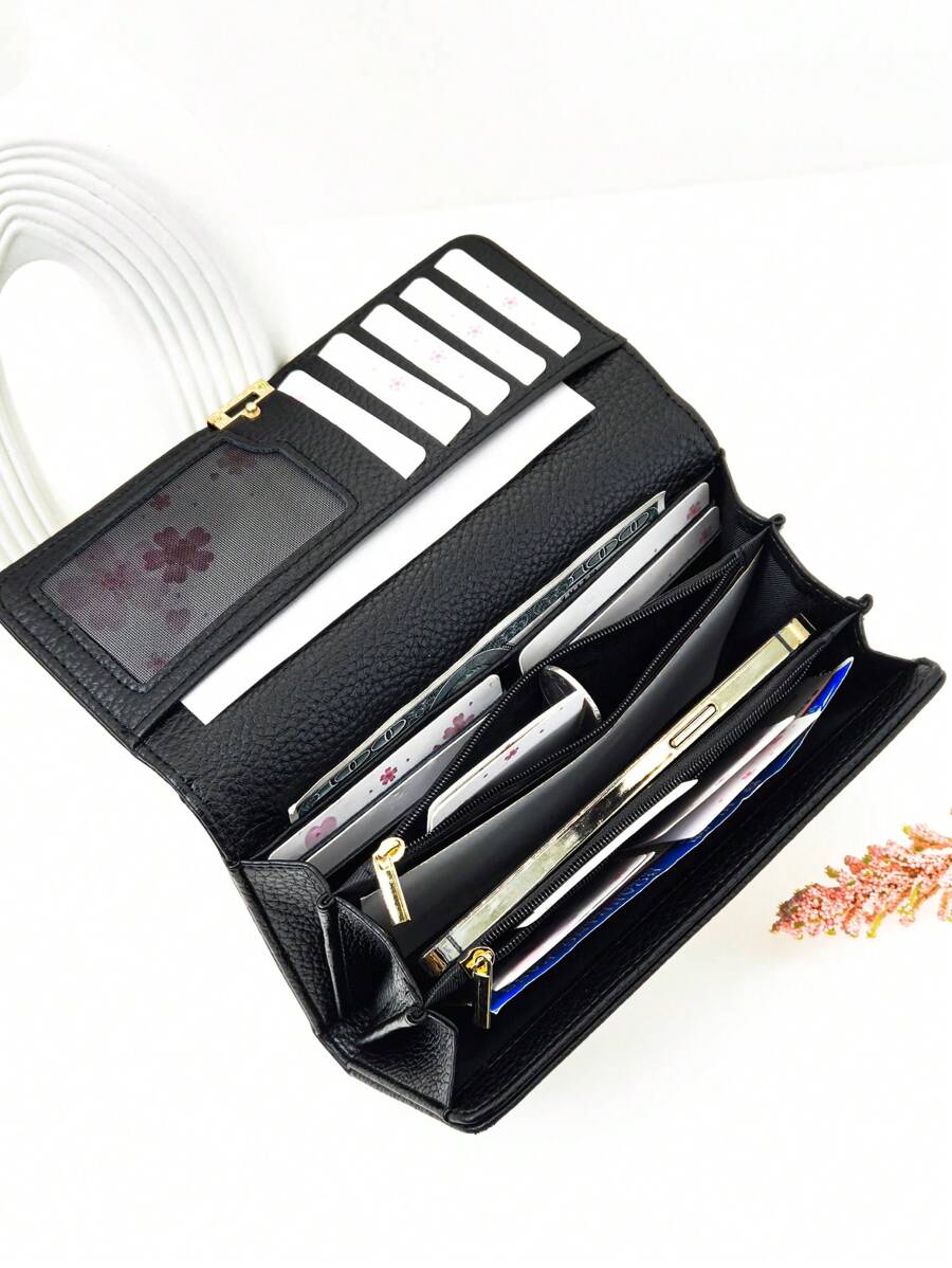 MINGYOU NEW Ladies Multi-Function Mass Wallet Fashion Classic Buckle Flip Minimalist Multi-Card Mobile Wallet Wallet Card Wallet For Women Wallet Purse Wallet Long Wallet - Black - View 1