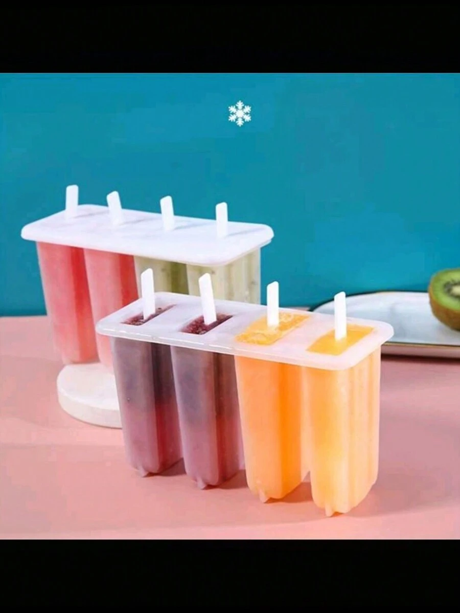 1 件 RV 厨房 4 冰棒模具带盖儿童可爱冰棒冰淇淋模具 DIY 自制冰淇淋冰淇淋模具 - 白色 - 查看 1