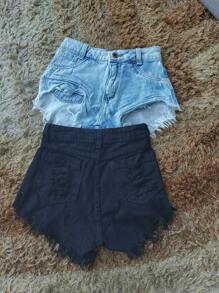 Kit 2 Women's High-Waisted Denim Shorts - 彩色 - 查看 3