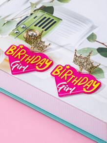 1 par de pendientes de diseño de corona y corazón de acrílico de moda, apropiados como regalo de cumpleaños para mujeres