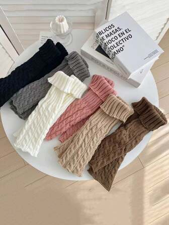 1 para damskich dzianinowych, prążkowanych, dzianinowych, długich ocieplaczy na nogi, jednokolorowe, vintage, zakolanówki, pończochy, jesień/zima