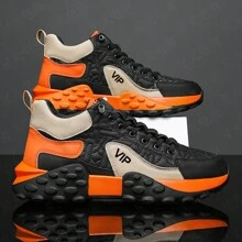 Men's Shoes Fashion Height-Enhancing Thick-Soled Slip-On Shoes Men's Sports Non-Slip Popular All-Match Wear-Resistant Casual Shoes - 黑橘 - 查看 4