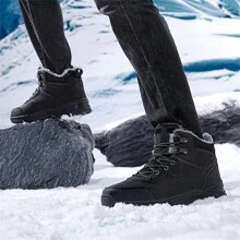 Autumn/Winter New High-Top Thick-Soled Ultra-Light Warm Men's Outdoor Snow Boots, PU Plus Size Men's Boots (EU39-48), Outdoor Hiking Shoes, Men's Outdoor Sports Snow Boots, Trekking Boots, Outdoor Trail Shoes, Climbing Boots, Thermal Lined, Comfortable Casual Shoes, Warm Hiking Shoes, Anti-Slip & Durable, Black Snow Boots
