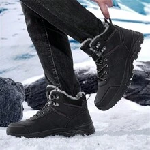 Autumn/Winter New High-Top Thick-Soled Ultra-Light Warm Men's Outdoor Snow Boots, PU Plus Size Men's Boots (EU39-48), Outdoor Hiking Shoes, Men's Outdoor Sports Snow Boots, Trekking Boots, Outdoor Trail Shoes, Climbing Boots, Thermal Lined, Comfortable Casual Shoes, Warm Hiking Shoes, Anti-Slip & Durable, Black Snow Boots