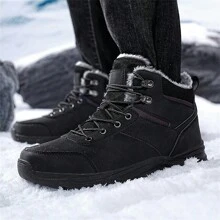 Autumn/Winter New High-Top Thick-Soled Ultra-Light Warm Men's Outdoor Snow Boots, PU Plus Size Men's Boots (EU39-48), Outdoor Hiking Shoes, Men's Outdoor Sports Snow Boots, Trekking Boots, Outdoor Trail Shoes, Climbing Boots, Thermal Lined, Comfortable Casual Shoes, Warm Hiking Shoes, Anti-Slip & Durable, Black Snow Boots