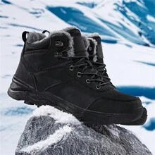 Autumn/Winter New High-Top Thick-Soled Ultra-Light Warm Men's Outdoor Snow Boots, PU Plus Size Men's Boots (EU39-48), Outdoor Hiking Shoes, Men's Outdoor Sports Snow Boots, Trekking Boots, Outdoor Trail Shoes, Climbing Boots, Thermal Lined, Comfortable Casual Shoes, Warm Hiking Shoes, Anti-Slip & Durable, Black Snow Boots