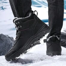 Autumn/Winter New High-Top Thick-Soled Ultra-Light Warm Men's Outdoor Snow Boots, PU Plus Size Men's Boots (EU39-48), Outdoor Hiking Shoes, Men's Outdoor Sports Snow Boots, Trekking Boots, Outdoor Trail Shoes, Climbing Boots, Thermal Lined, Comfortable Casual Shoes, Warm Hiking Shoes, Anti-Slip & Durable, Black Snow Boots