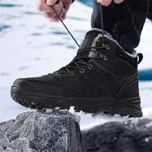 Autumn/Winter New High-Top Thick-Soled Ultra-Light Warm Men's Outdoor Snow Boots, PU Plus Size Men's Boots (EU39-48), Outdoor Hiking Shoes, Men's Outdoor Sports Snow Boots, Trekking Boots, Outdoor Trail Shoes, Climbing Boots, Thermal Lined, Comfortable Casual Shoes, Warm Hiking Shoes, Anti-Slip & Durable, Black Snow Boots