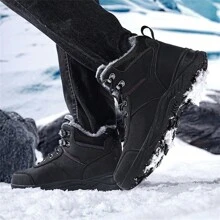 Autumn/Winter New High-Top Thick-Soled Ultra-Light Warm Men's Outdoor Snow Boots, PU Plus Size Men's Boots (EU39-48), Outdoor Hiking Shoes, Men's Outdoor Sports Snow Boots, Trekking Boots, Outdoor Trail Shoes, Climbing Boots, Thermal Lined, Comfortable Casual Shoes, Warm Hiking Shoes, Anti-Slip & Durable, Black Snow Boots