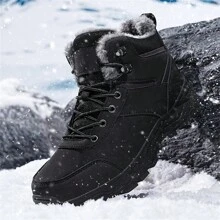 Autumn/Winter New High-Top Thick-Soled Ultra-Light Warm Men's Outdoor Snow Boots, PU Plus Size Men's Boots (EU39-48), Outdoor Hiking Shoes, Men's Outdoor Sports Snow Boots, Trekking Boots, Outdoor Trail Shoes, Climbing Boots, Thermal Lined, Comfortable Casual Shoes, Warm Hiking Shoes, Anti-Slip & Durable, Black Snow Boots