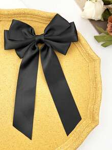 1 Kẹp tóc nơ màu trơn ngọt ngào dành cho nữ, Kẹp tóc Satin mượt, Kẹp tóc ruy băng kiểu Pháp có nơ đuôi lớn, Kẹp tóc đuôi ngựa có nơ bằng kim loại, Thích hợp cho phụ kiện tóc trang trí ngày lễ và tiệc cưới - Màu be - Xem 4