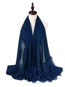 1pc Women's Chiffon And Contrast Lace Hijab Scarf - Multicolor - View 5