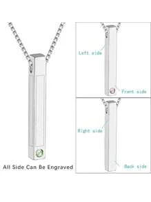 1pc Personalized Stainless Steel Engraved Bar Pendant With Birthstone Necklace For ID Gift For Couple Friend And Family