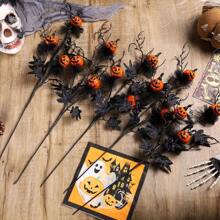 1pc Halloween Decoration, Horror Pumpkin And Black Maple Leaf Ornament Branch, Ghost Festival Home Party Prop Birthday