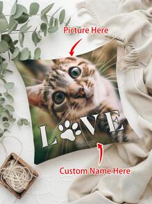 1pc Personalized Pet Photo Printed Pillow Case, Customized Throw Pillow Cover, Wedding Couple Memorabilia, Without Filler, Holiday Gift, Gift For Best Friend, Gift For Mom/Dad - Multicolor - View 8