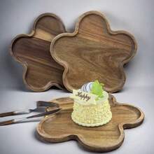 20 X 20 X 1.5 Cm Wooden Tray, Wooden Food Serving Platter, Flower Shaped Tray - Ideal For Cheese Board, Wooden Platter For Serving Food, Party Decor, Fruit Plate - Yellow - View 4