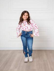 TWEEN GIRL'S JEANS WITH SIDE OPENING - 中等水洗藍 - 查看 3