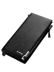 STAR SHOP Men's Long Leather Wallet Cards Document Cell Phone - Black - View 6