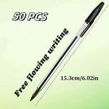 50Pcs/Box Black Ink Biro Ballpoint,Simple Classic Black Ballpoint Pens,Medium Tip For Fluent, Smooth Writing - Professional Quality Pens For Home, Office, And School Use - Black - View 2