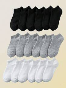 18 Pares De Calcetines Sencillos De Color Sólido Cómodos Y De Moda De Primavera/verano Para Niños
