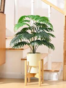 1pc, 23.6in/60cm, Artificial Tropical Plant, Artificial Indoor Outdoor Green Tropical Plant, Artificial Hawaiian Palm Green Leaves, 18-Fork Large Artificial Ruscus Leaves, Fake Plastic Green Sea Turtle Leaves, Tropical Artificial Palm Leaves, Large Size Plastic Palm Plant Leaves, Realistic Texture Leaf Home Garden Decor (Unassembled) (No Pot)