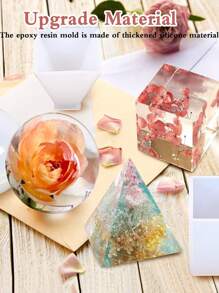 Resin Molds Silicone Kit Large Epoxy Resin Mold For Flowers Preservation Home Deco DIY Art, Silicone Molds Including Square, Heart, Sphere, Pyramid, Cube And Tools - Silicone Mold - View 6