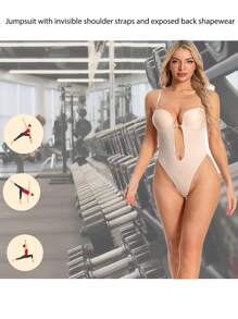 1 pièce Body sans bretelle invisible et moulant pour le sport en extérieur. Soutien-gorge sans marque, gaine sculptante en V profond, gaine sculptante avec poitrine galbée, convient comme sous-vêtement, pour le fitness à la maison, le yoga, la natation, les fêtes de lingerie, etc.
