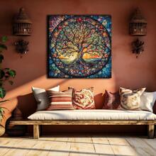 1pc Tree Of Life Mandala, Yggdrasil Painting Canvas, Mosaic Stained Print, Mythology Gift, World Tree, Celtic Wall Art, Vibrant Mandala, Canvas Wall Decor For Living Room, Bed Room,Poster Gifts Birthday Graduation