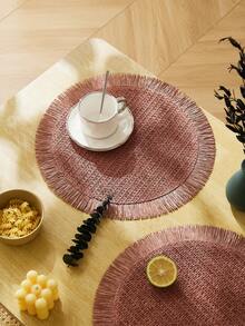 Fringe Paper Woven Round Placemat For Dining Table, Living Room, Homestay - Beige - View 4