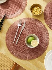 Fringe Paper Woven Round Placemat For Dining Table, Living Room, Homestay - Beige - View 5