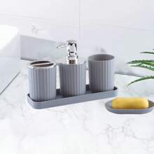 1件-7件/套浴室洗漱用品套装，包括花卉罐、牙刷杯、透明皂液器、马桶刷、漱口杯、垃圾桶家居浴室装饰秋季装饰返校 - 黑色 - 查看 23