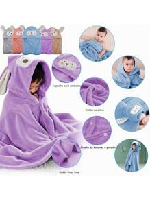 DeTODO Toalla de Baño Infantil de Orejitas Con Capucha - Morado - Ver 4