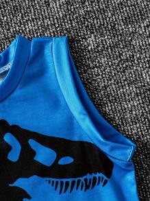 Young Boy 2-Piece Set For 3-7 Years Old Sleeveless Round Neck Dinosaur Print Top Shorts Suit Summer