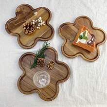 20 X 20 X 1.5 Cm Wooden Tray, Wooden Food Serving Platter, Flower Shaped Tray - Ideal For Cheese Board, Wooden Platter For Serving Food, Party Decor, Fruit Plate - Yellow - View 6