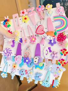 Kit With 6ps Women's Hair Clip With Design Hair Accessories Tic Tac Duckbill Card For Children Adult Children - 彩色 - 查看 3