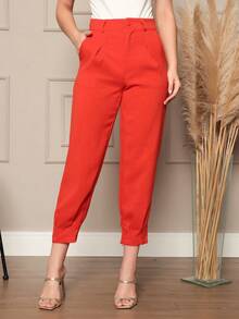 Plain Women's Casual Pants With Zipper Cuff - 橘色 - 查看 2