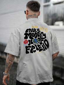 King Make Money Not Friend Printed Men's T-Shirt 100% Cotton 30.1 Combed - Xám - Xem 3