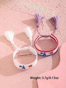 1 件个性化时尚“巴黎”刺绣编织流苏手链，适合儿童，手工编织腕带，适合青少年女孩，精致时尚派对腕带，适合日常装饰 - 彩色 - 查看 3