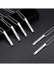 1pc Personalized Stainless Steel Engraved Bar Pendant With Birthstone Necklace For ID Gift For Couple Friend And Family
