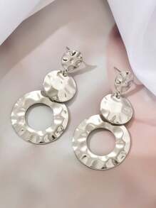 2pcs Metal Geometric Round Clip Earrings, Exaggerated Vintage Smooth Textured Non-Pierce Earrings For Party Wear - Circle - View 7