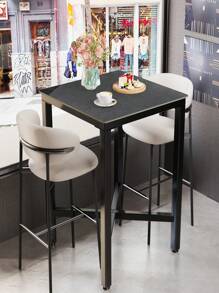 Square Kitchen Bar Table Counter Breakfast Dining Table Black Coffee Table Metal Legs With Footrest For Kitchen Dining Room Patio - Black - View 4