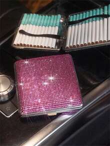 1pc Cigarette Case For Women Men,Metal Cigarette Holder Case Bling Crystal Double Sided Cigarette Box Gift For Smoker - Polychromatic - View 1