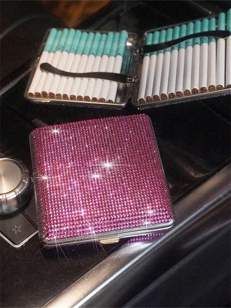 1pc Cigarette Case For Women Men,Metal Cigarette Holder Case Bling Crystal Double Sided Cigarette Box Gift For Smoker - Polychromatic - View 1