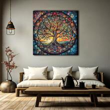 1pc Tree Of Life Mandala, Yggdrasil Painting Canvas, Mosaic Stained Print, Mythology Gift, World Tree, Celtic Wall Art, Vibrant Mandala, Canvas Wall Decor For Living Room, Bed Room,Poster Gifts Birthday Graduation