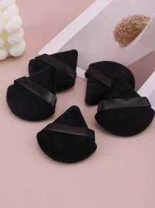 5pcs Velvet Black Fan-Shaped Makeup Sponge Powder Puff For Loose Powder, Setting Powder