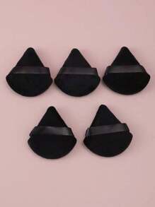5pcs Velvet Black Fan-Shaped Makeup Sponge Powder Puff For Loose Powder, Setting Powder